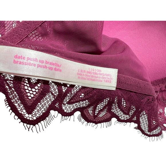 PINK Victoria's Secret Underwired Lace Date Push-up Bralette  Size L  Dark Mauve - Picture 6 of 8